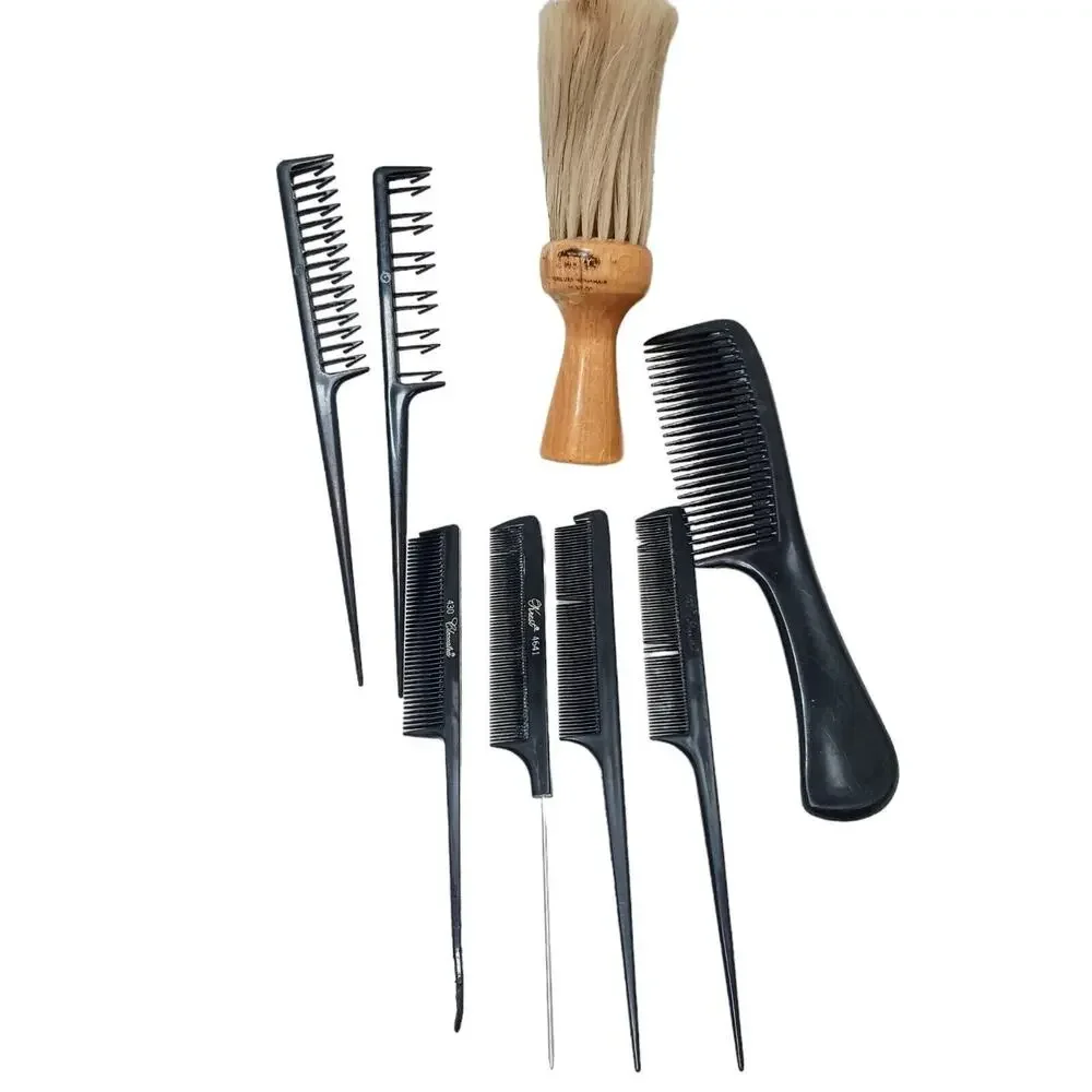 Professional Hair Salon 7 Combs Horsehair Barber Hair Dusting Shaving Brush VNT